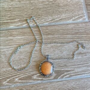 Silver Chain Necklace with Orange Pendant